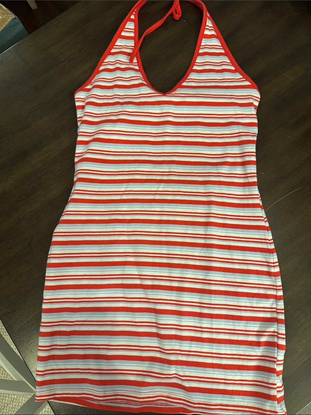 Adorable summer shelf bra built in Red and White Striped Halter Tank Dress